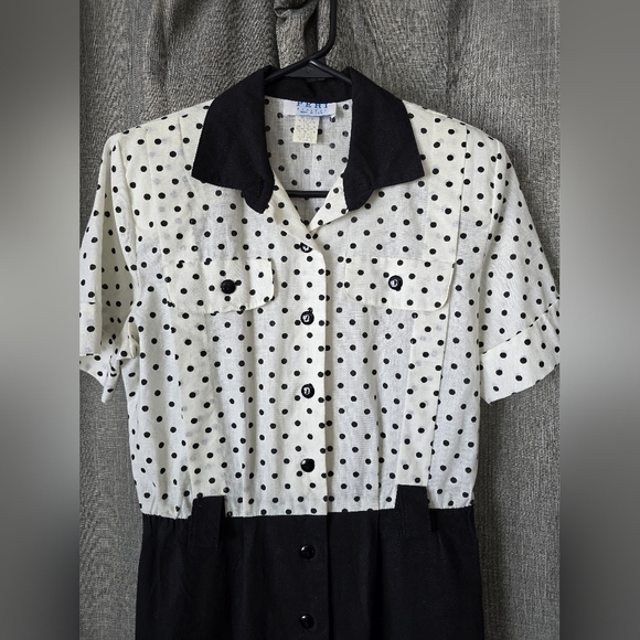 Peri Petites Vtg 80s Polka Dot Button Down Pencil Dress Size 8 Pinup Housewife - Picture 2 of 5